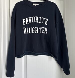 Favorite Daughter The Cropped Collegiate Sweatshirt Navy Blue Womens Size Large
